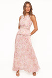 Mena Pleated Maxi Skirt Blurred Pink Floral