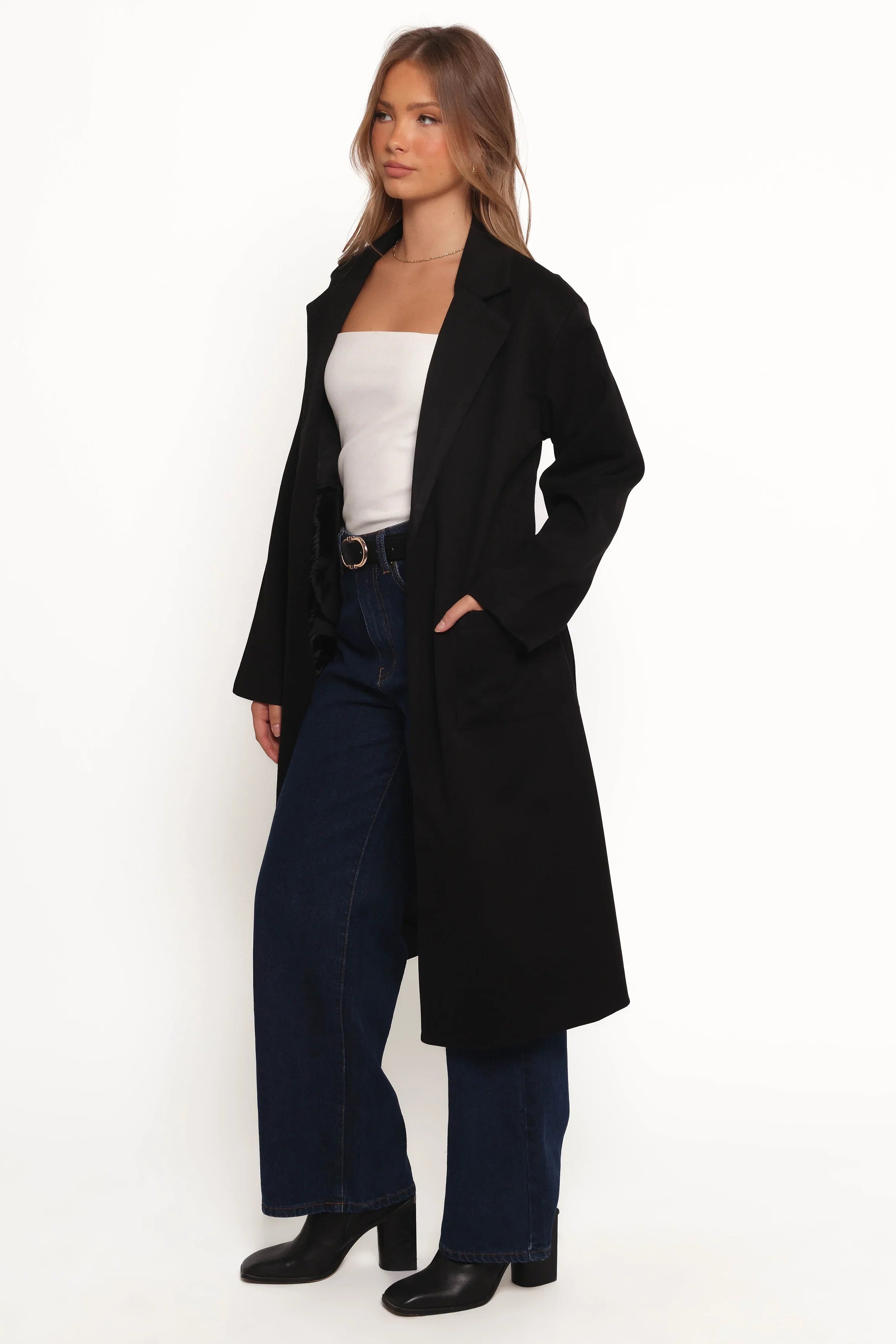 Kloss Tie Front Long Coat Black