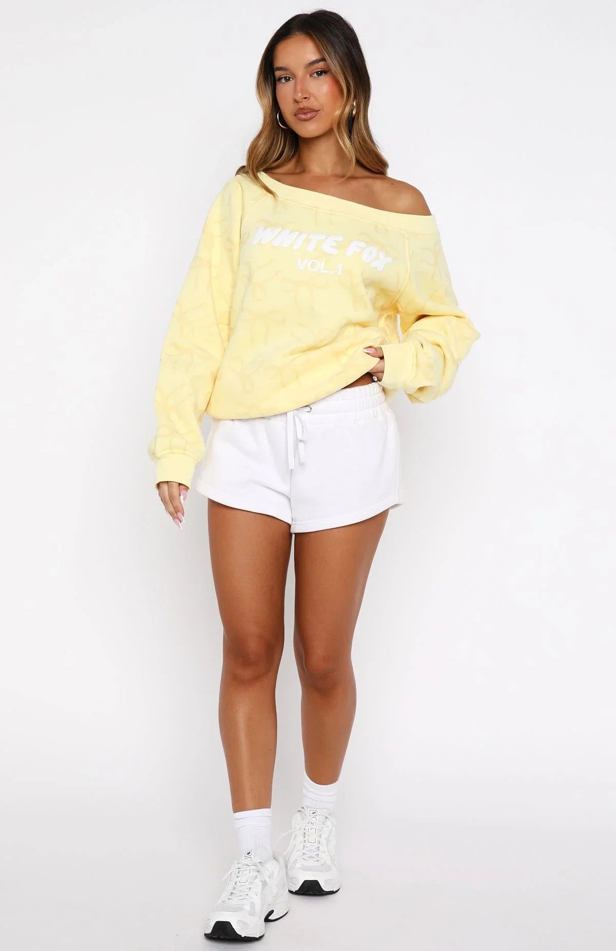 Vol 1 Off Shoulder Printed Sweater Lemon Bow