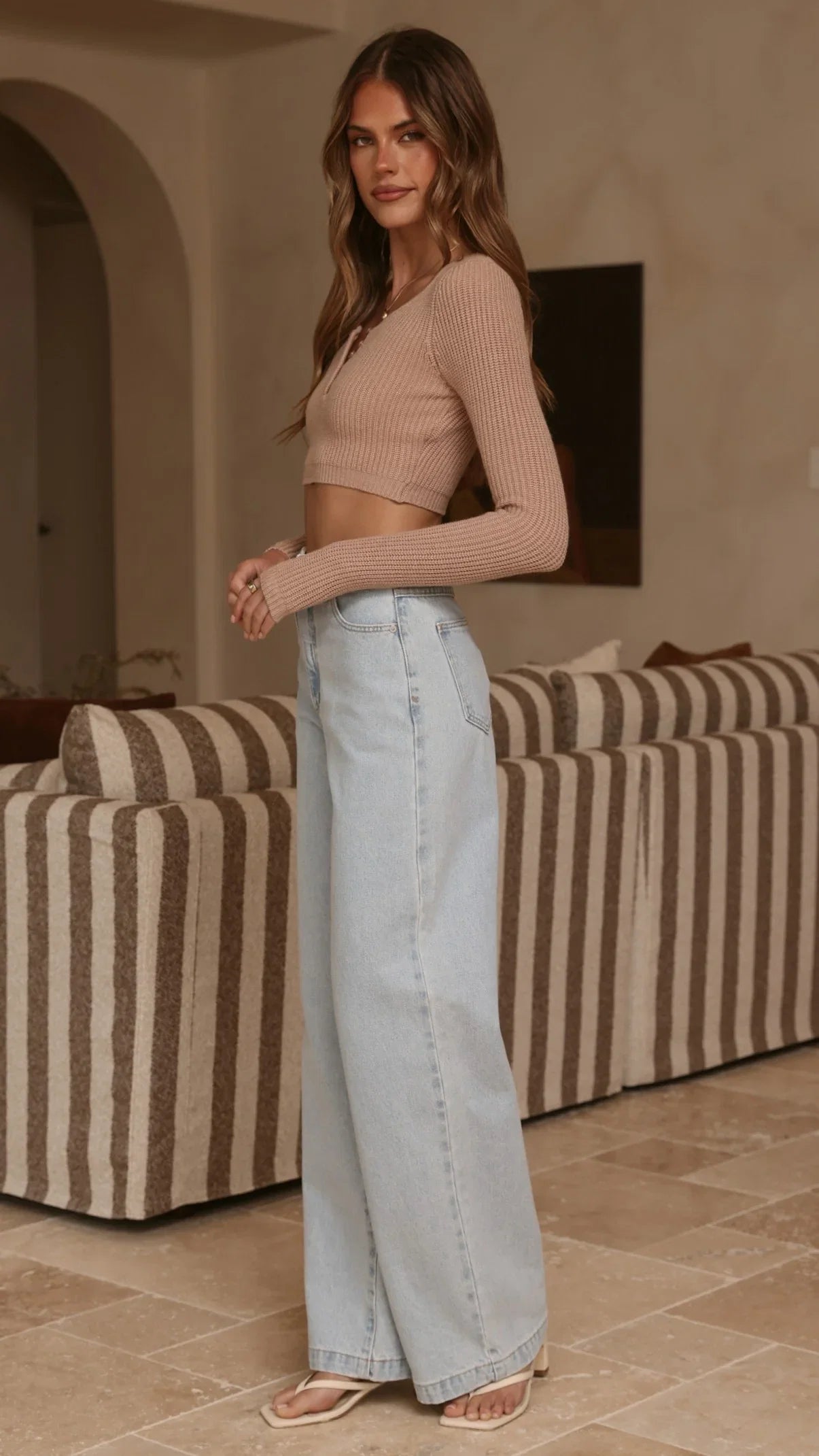 Lacy Long Sleeve Top Mocha