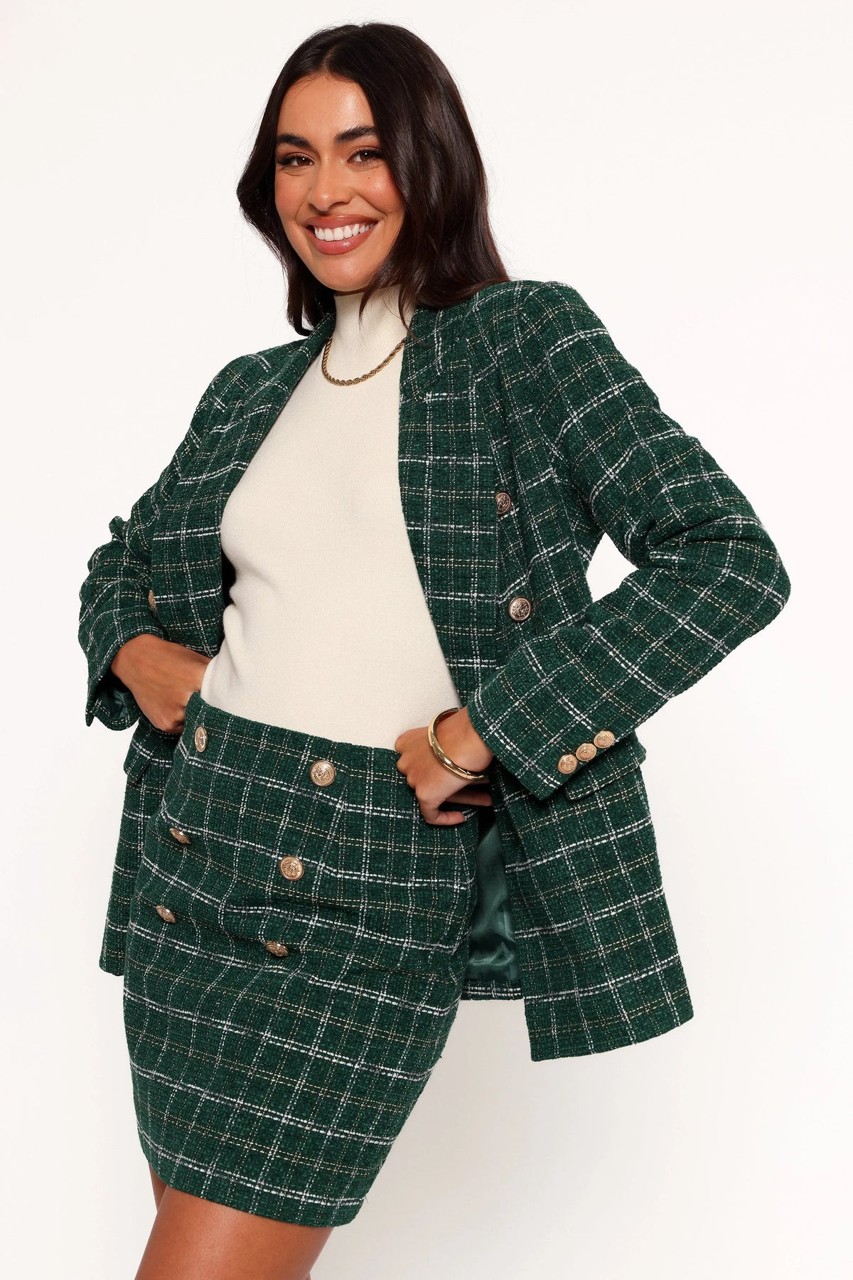 Jules Twill Plaid Blazer Green