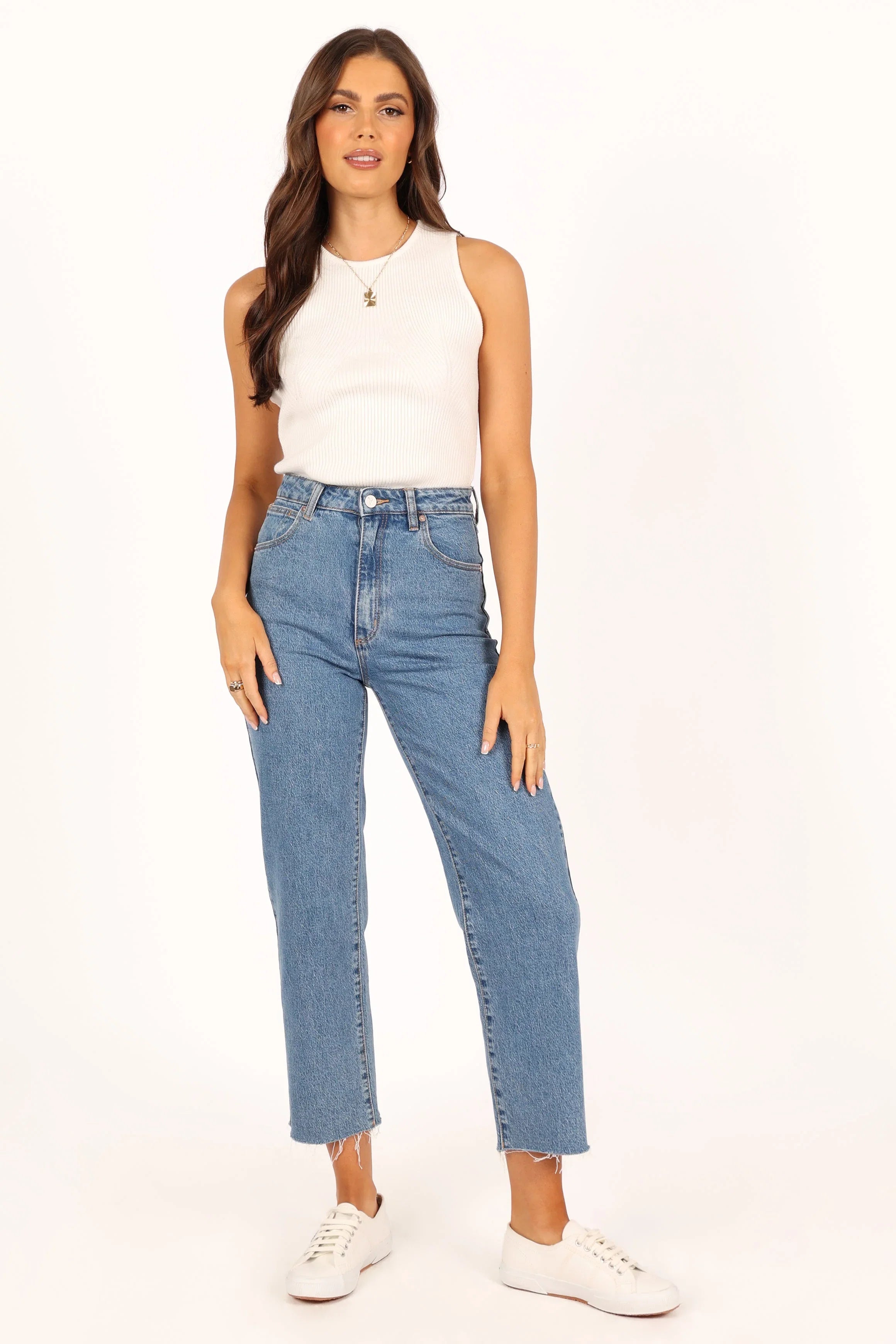 Davie Ribbed Knit Top White