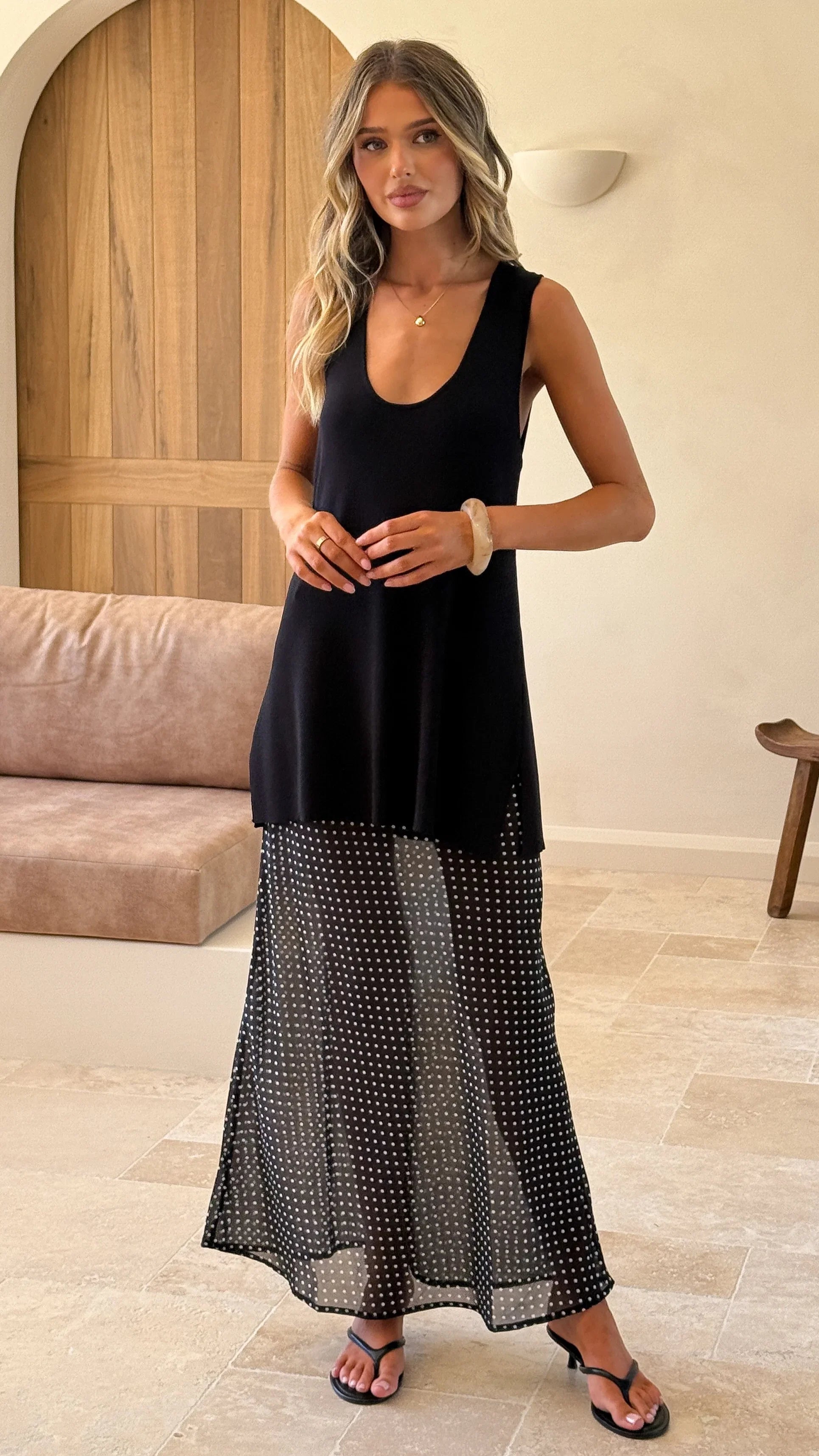 Onella Sheer Maxi Skirt Black White Spot