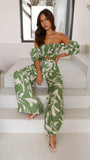 Callison Crop Top and Pants Set Green Print