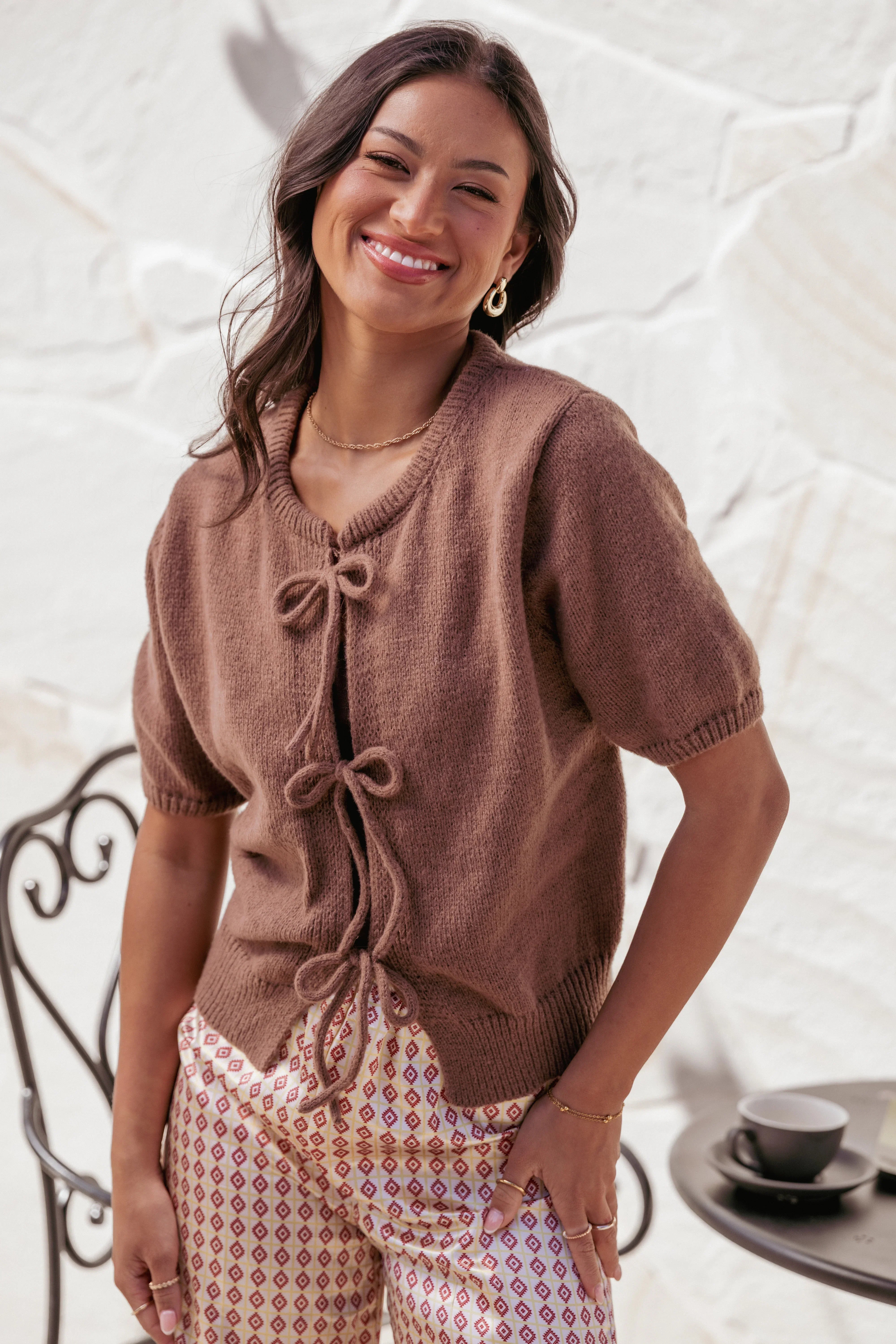 Koskie Tie Knit Top Chocolate