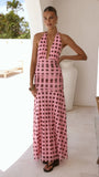 Kya Maxi Dress Pink Brown Polka