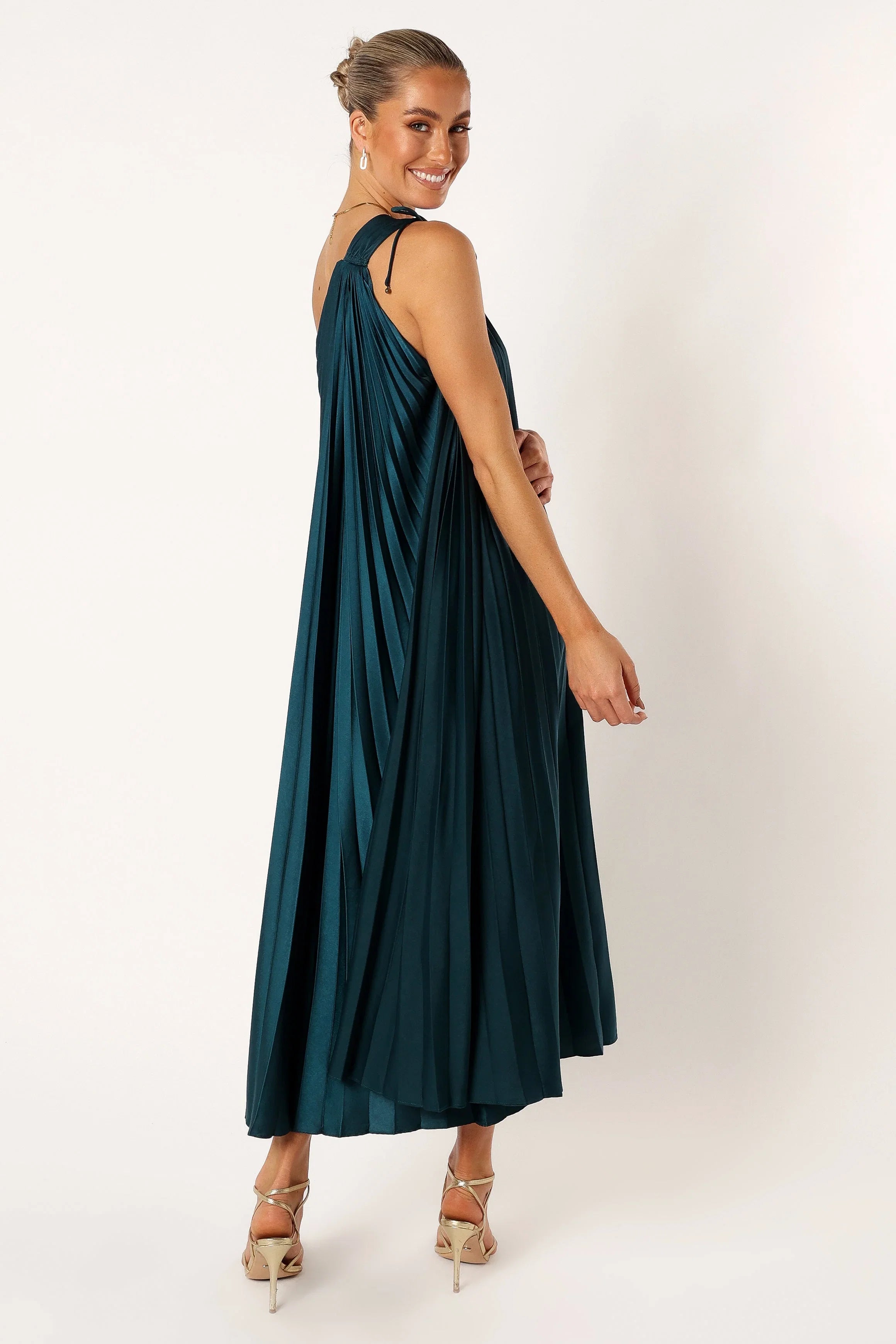 Selena One Shoulder Midi Dress Emerald