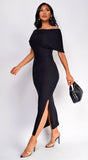 Lucretia One Shoulder Ribbed Midi Dress Black