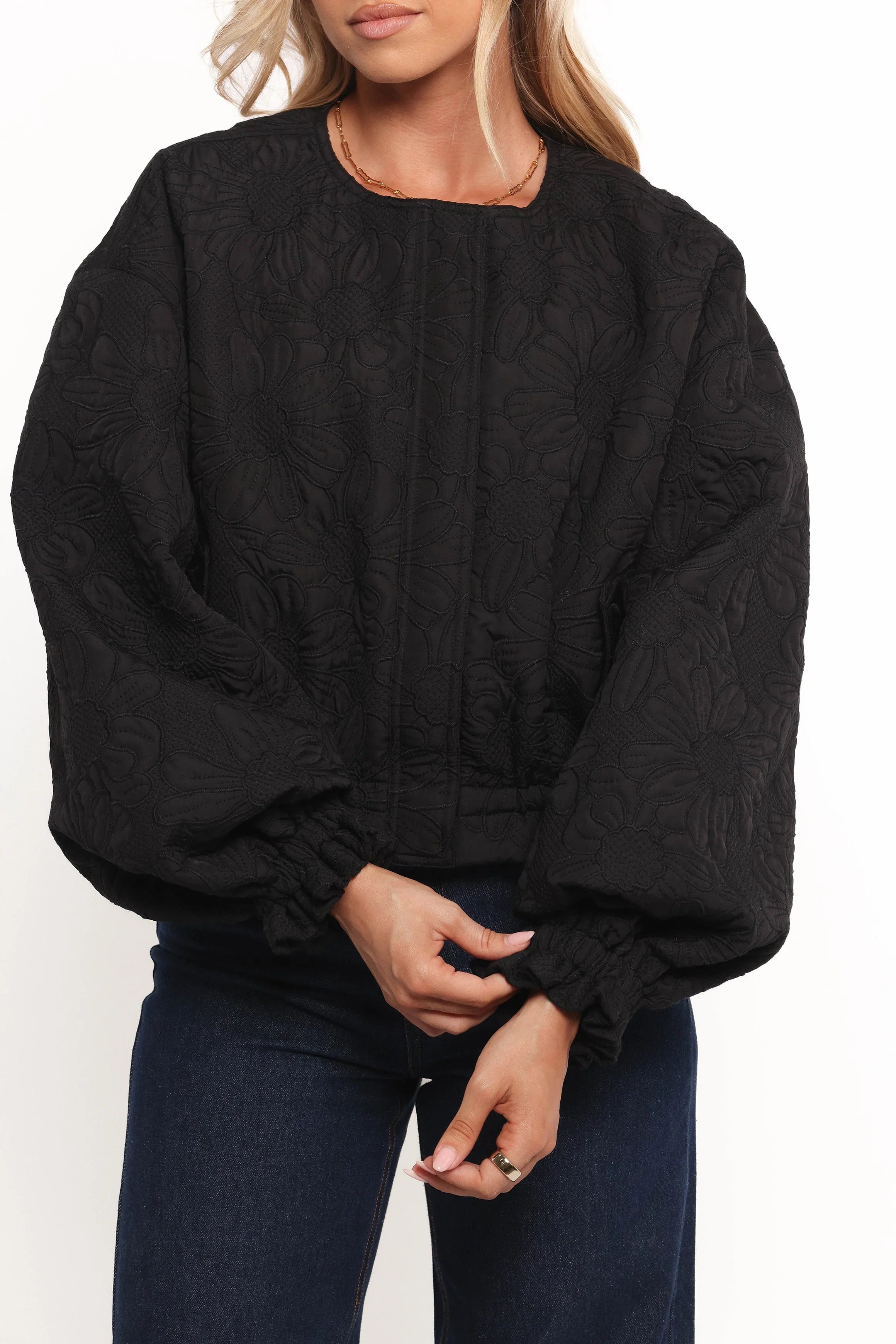 Yuki Tonal Embroidered Flower Jacket Black