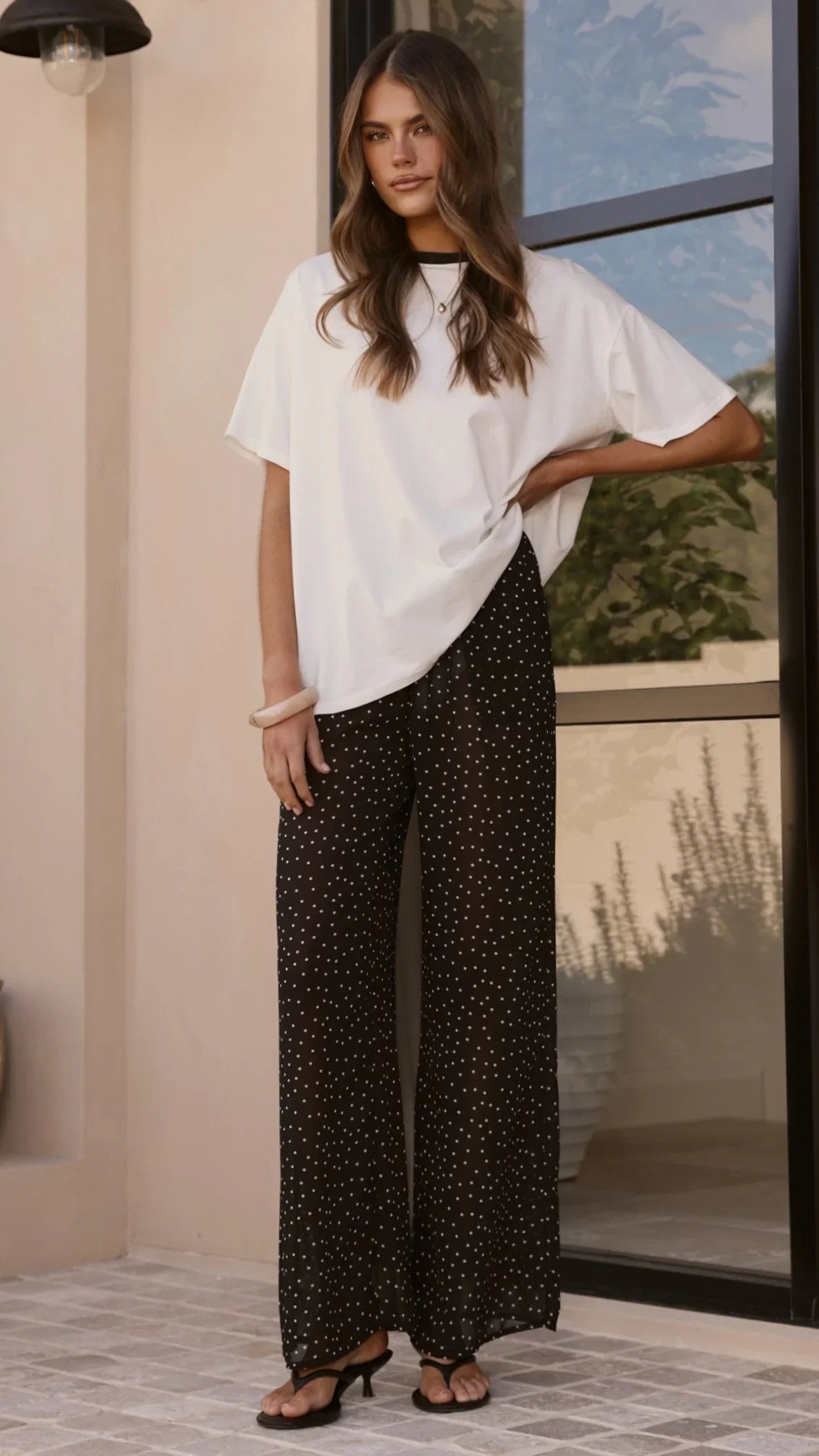 Zavier Oversized T Shirt and Polka Dot Pants Set White Black