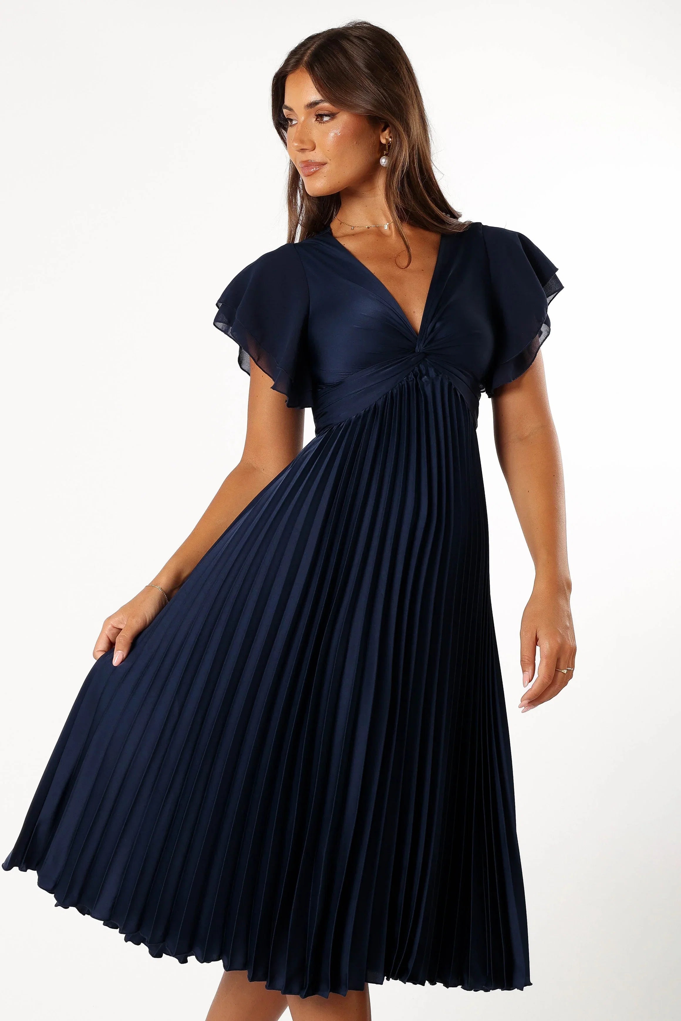 Nova Flutter Sleeve Midi Dress Navy