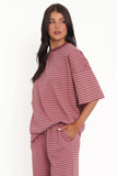 Wilda Oversized Tee Pink Red Stripe