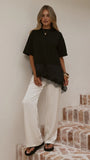 Mirandah Satin Panel T Shirt Black