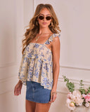 Delicate Haze Flutter Sleeve Floral Top
