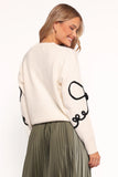 Isiora Bow Embroidered Knit Sweater Cream