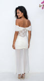 Elarisse Lace Mesh Maxi Dress Cream White