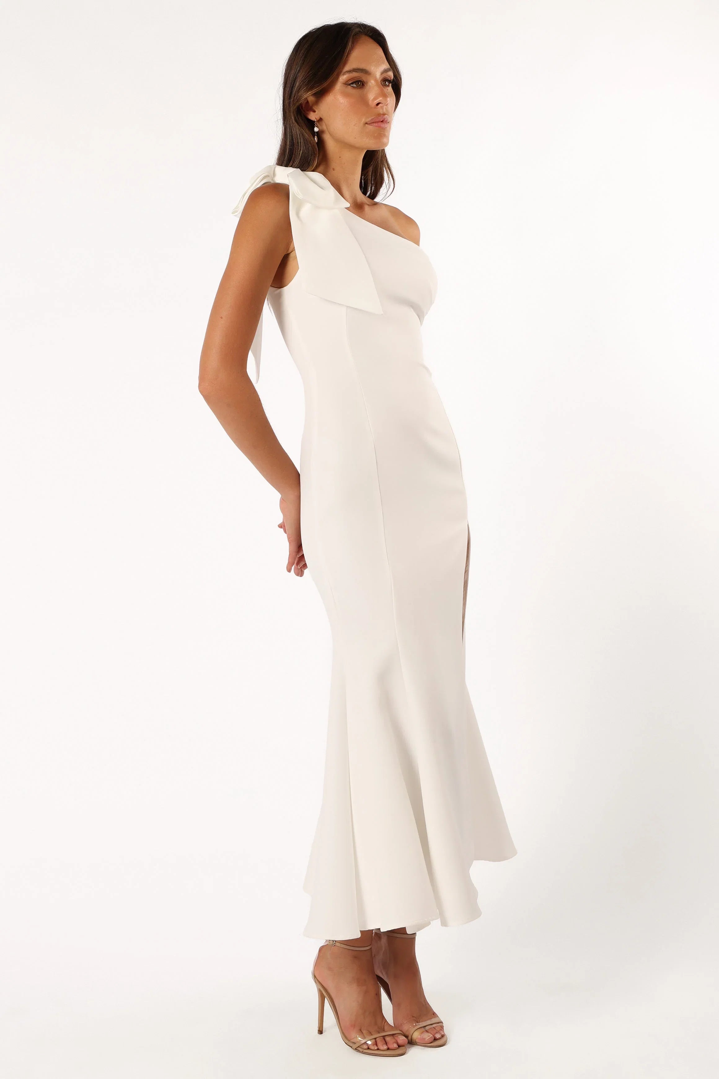 Charmed One Shoulder Midi Dress Off White