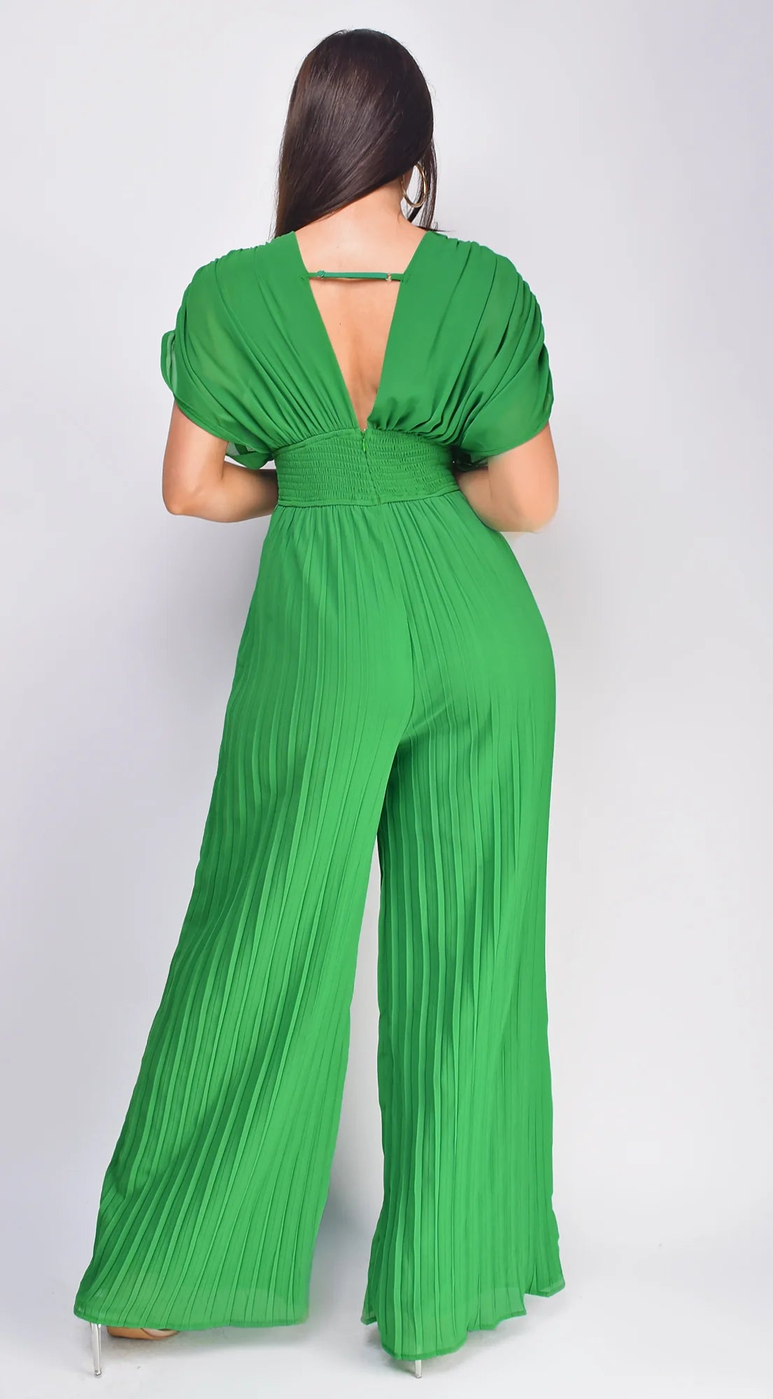 Selene V Neck Pleated Jumpsuit Green