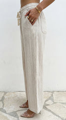 Marlow Striped Linen Wide Leg Pants Beige