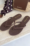 Orion Thong Kitten Mules Chocolate Faux Suede