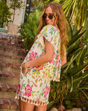 Honeyed Bloom Floral Tassel Trim Top