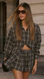 Arli Button Up Shirt Black Beige Plaid