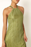 Melody Plisse Halter Maxi Dress Olive