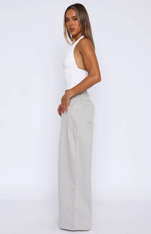 Iris Low Rise Wide Leg Jeans Light Grey