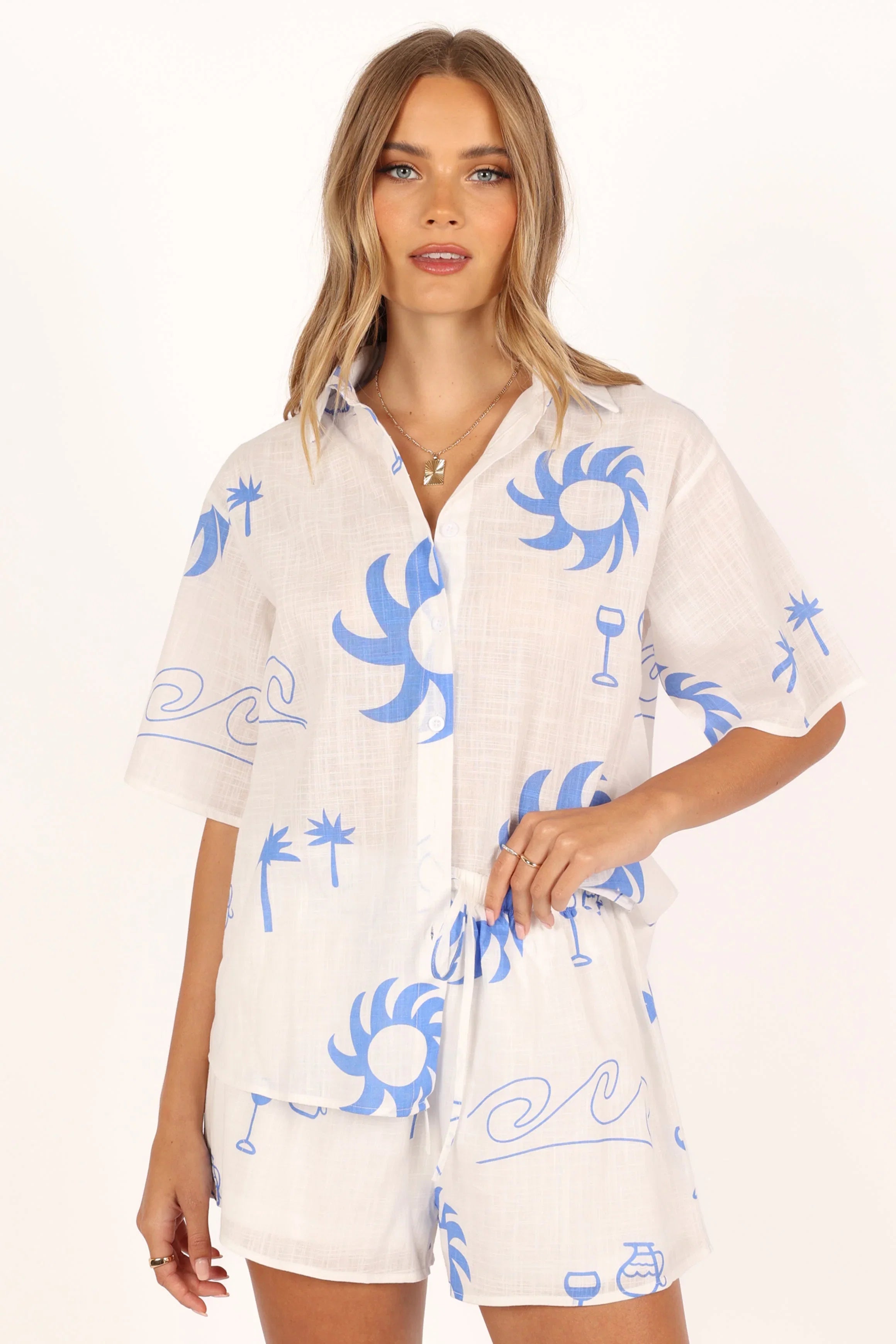 Sun Wave Short Set White Blue