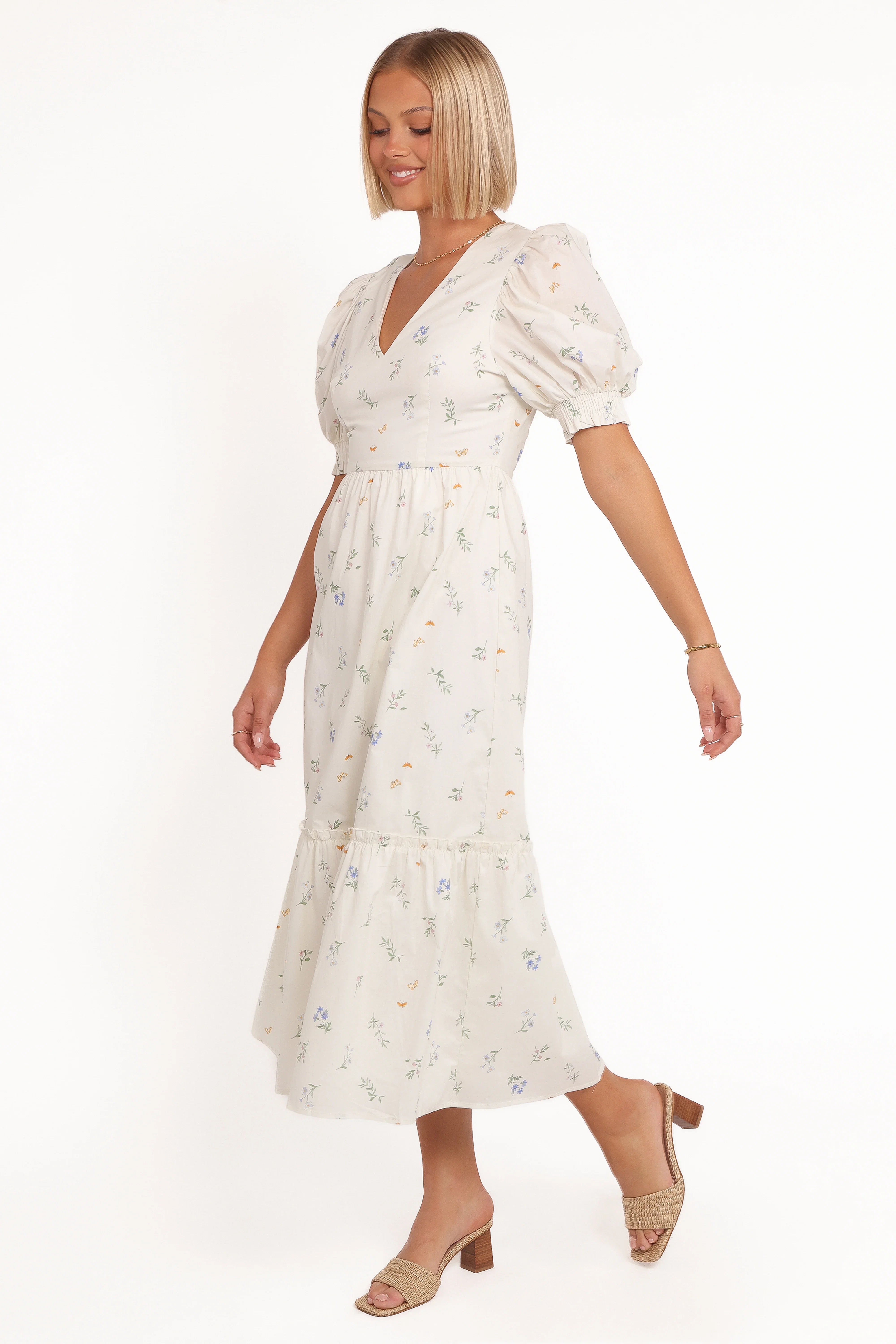 Steele Puff Sleeve Midi Dress Floral