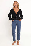 Zana Ribbed Ruffle Cuff Knit Sweater Black