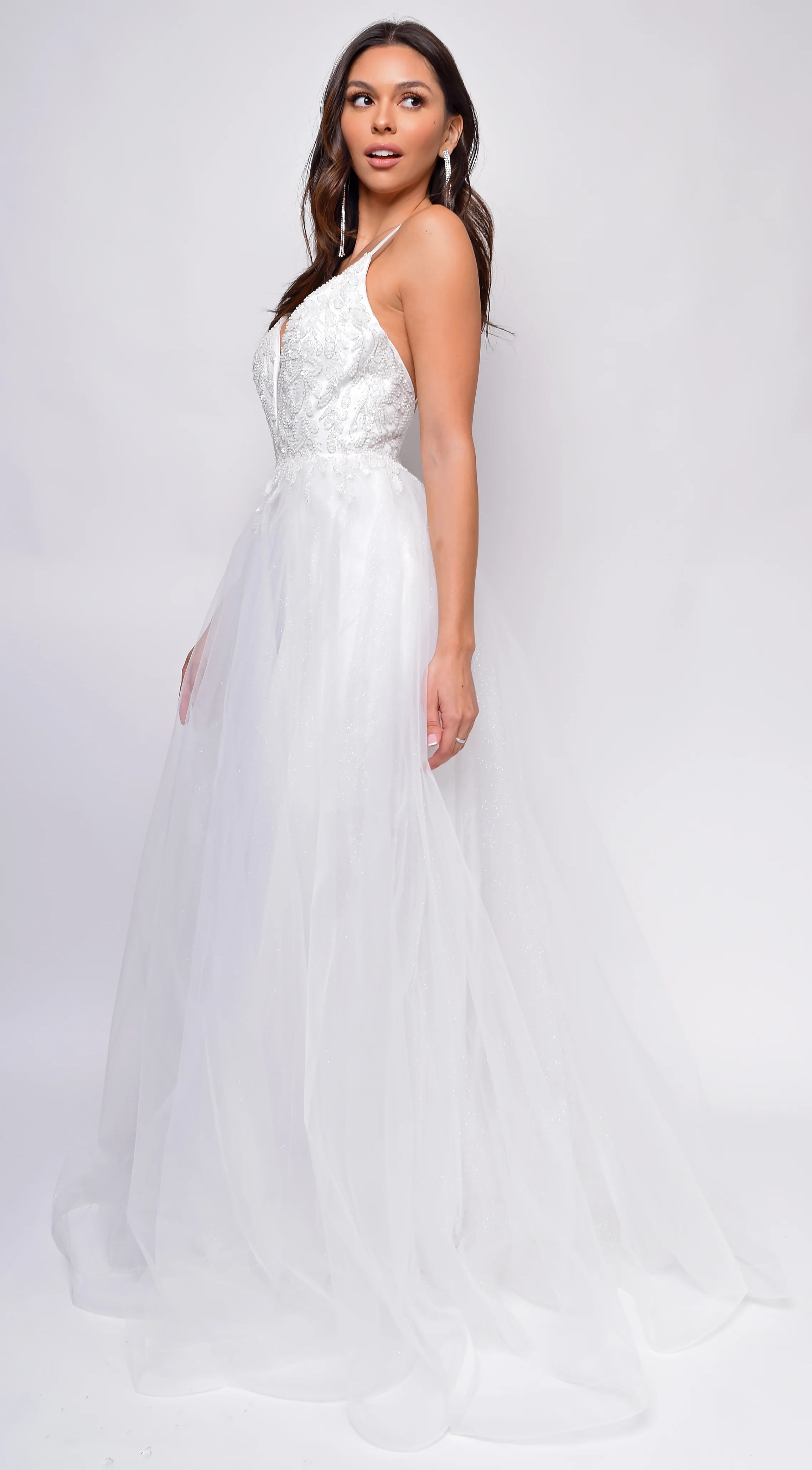 Brighton Off White A Line Layered Tulle Beaded Applique Bridal Gown