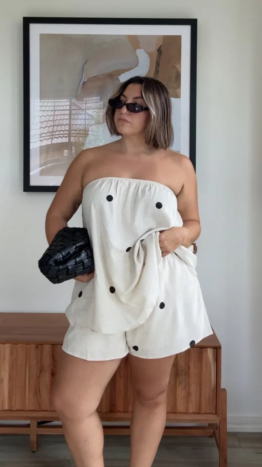Calliope Strapless Top and Shorts Set Oat Black Polka Dot