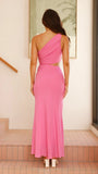 Bloom One Shoulder Cut Out Maxi Dress Hot Pink