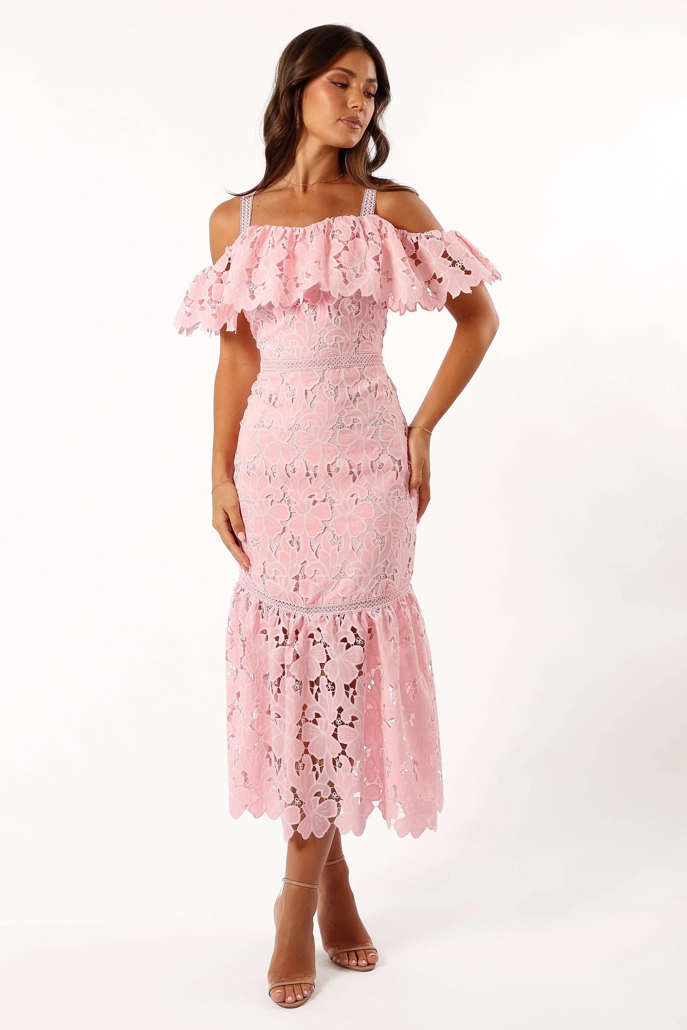 Beckett Lace Midi Dress Pink