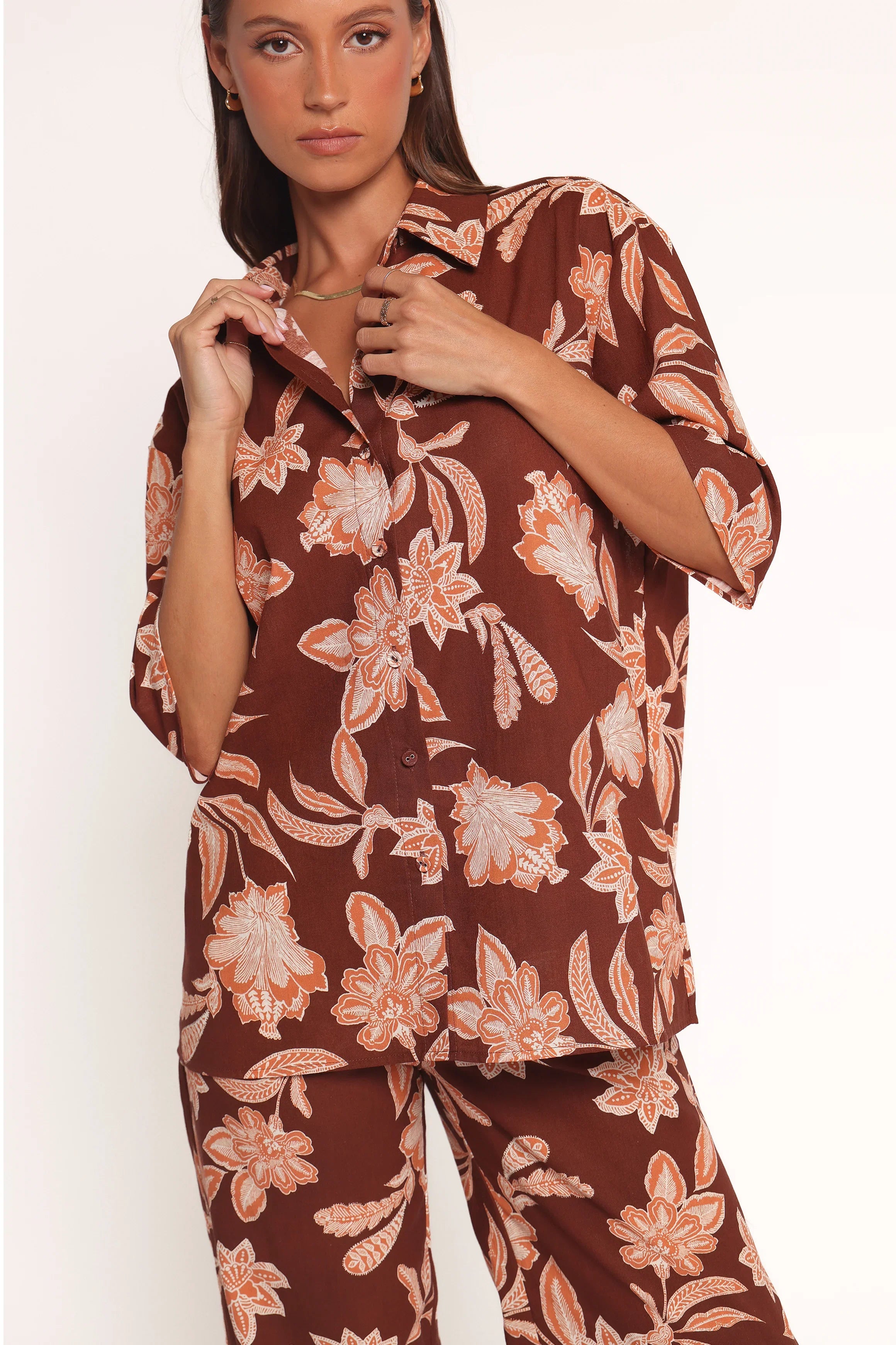 Samira Short Sleeve Shirt Orange Floral
