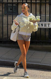 Verano Sixteen Maria Boxy Zip Front Hoodie Grey Marle Lemon Stripe