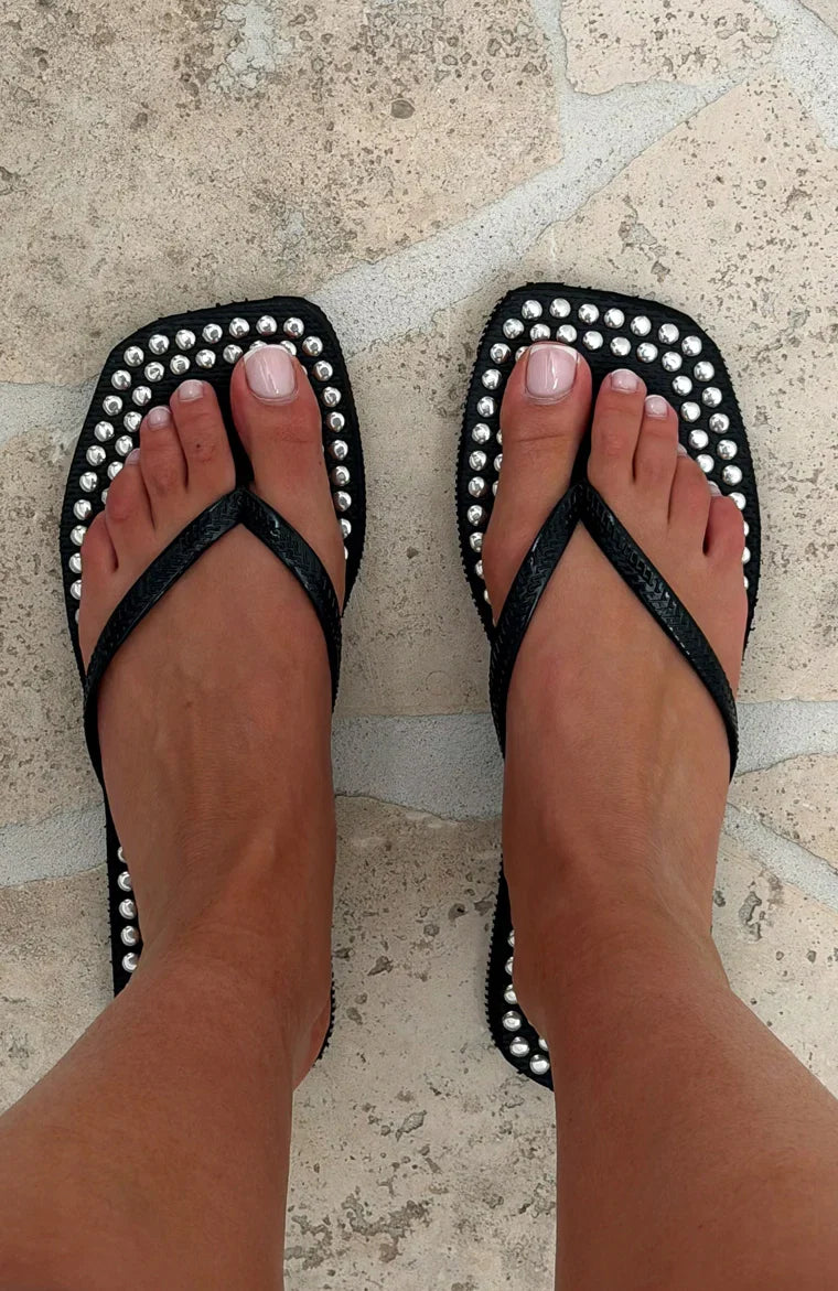 Eyre Studded Thong Sandals Black