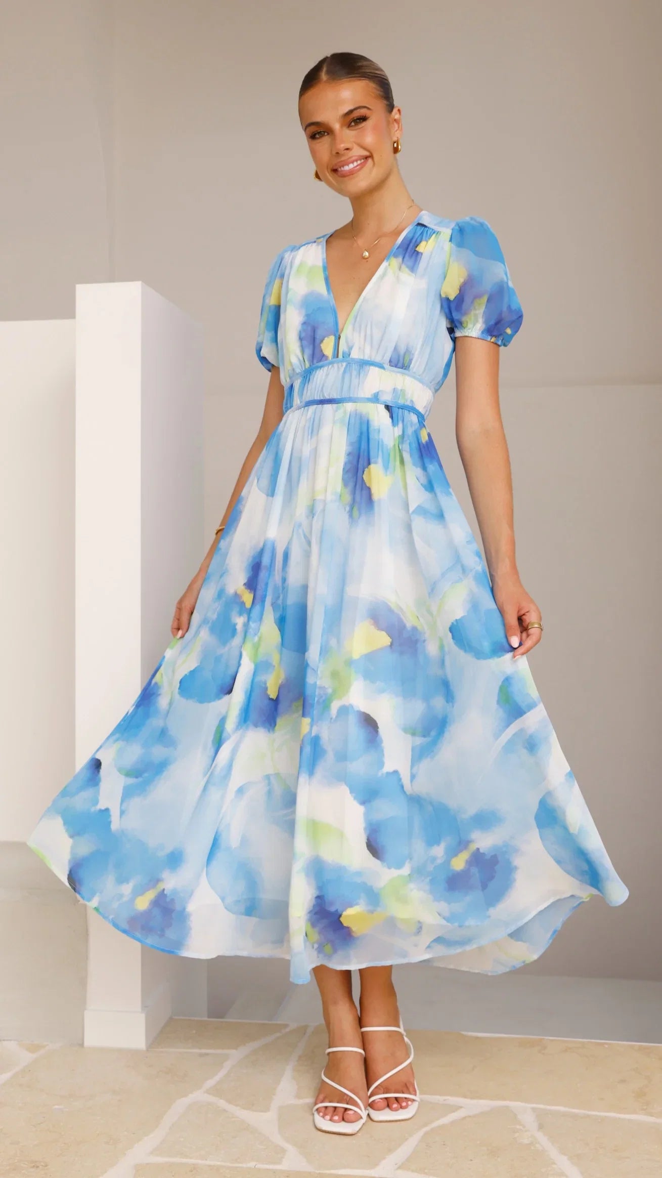 Amberose Maxi Dress Blue Green