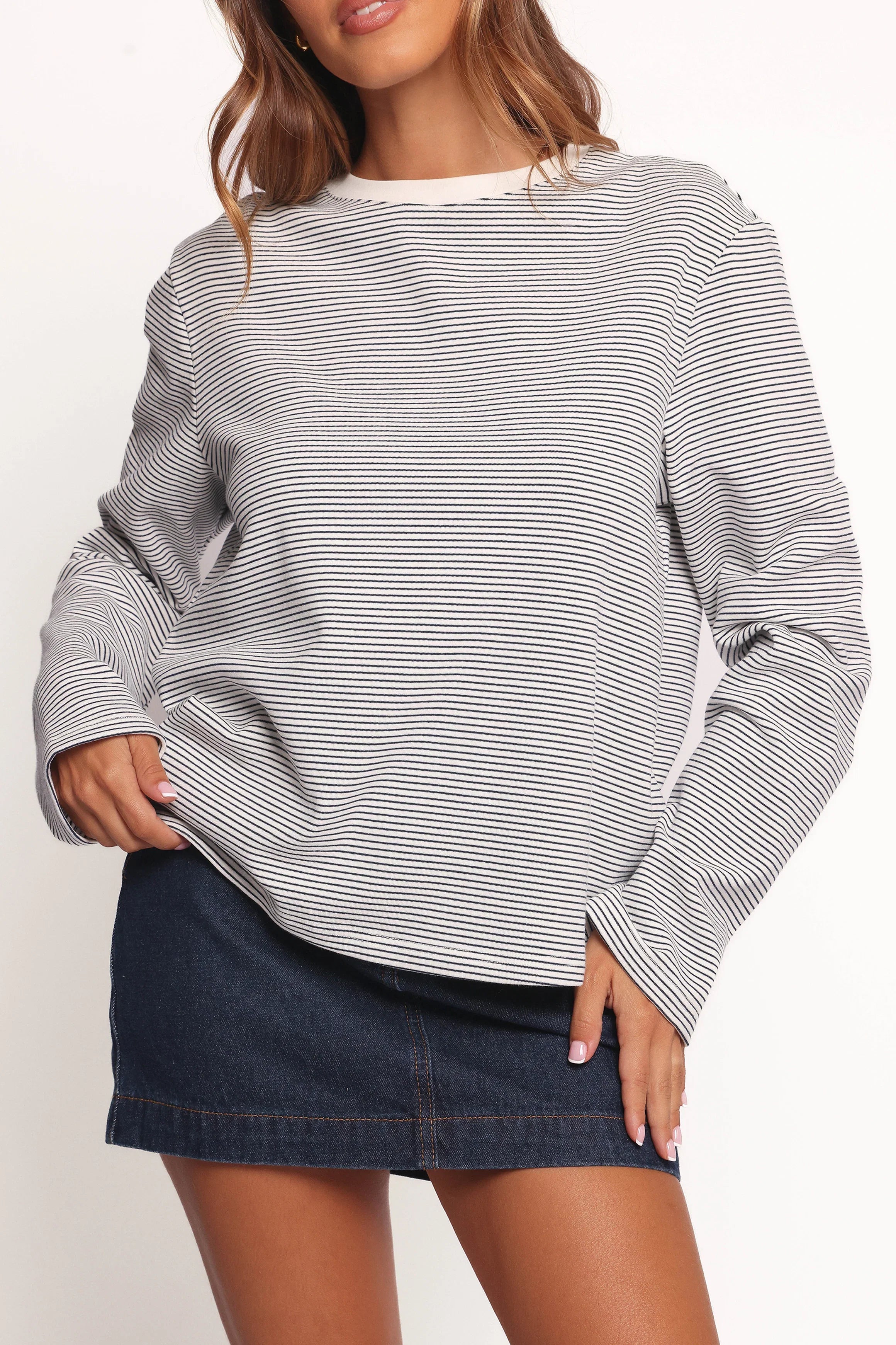 Ruva Long Sleeve Tee Navy White Stripe