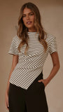 Tiarna Side Ruched Tee Black White Stripe