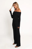 Gindie Ribbed Knit Off The Shoulder Pant Set Black