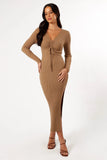Irene Long Sleeve Midi Dress Coffee