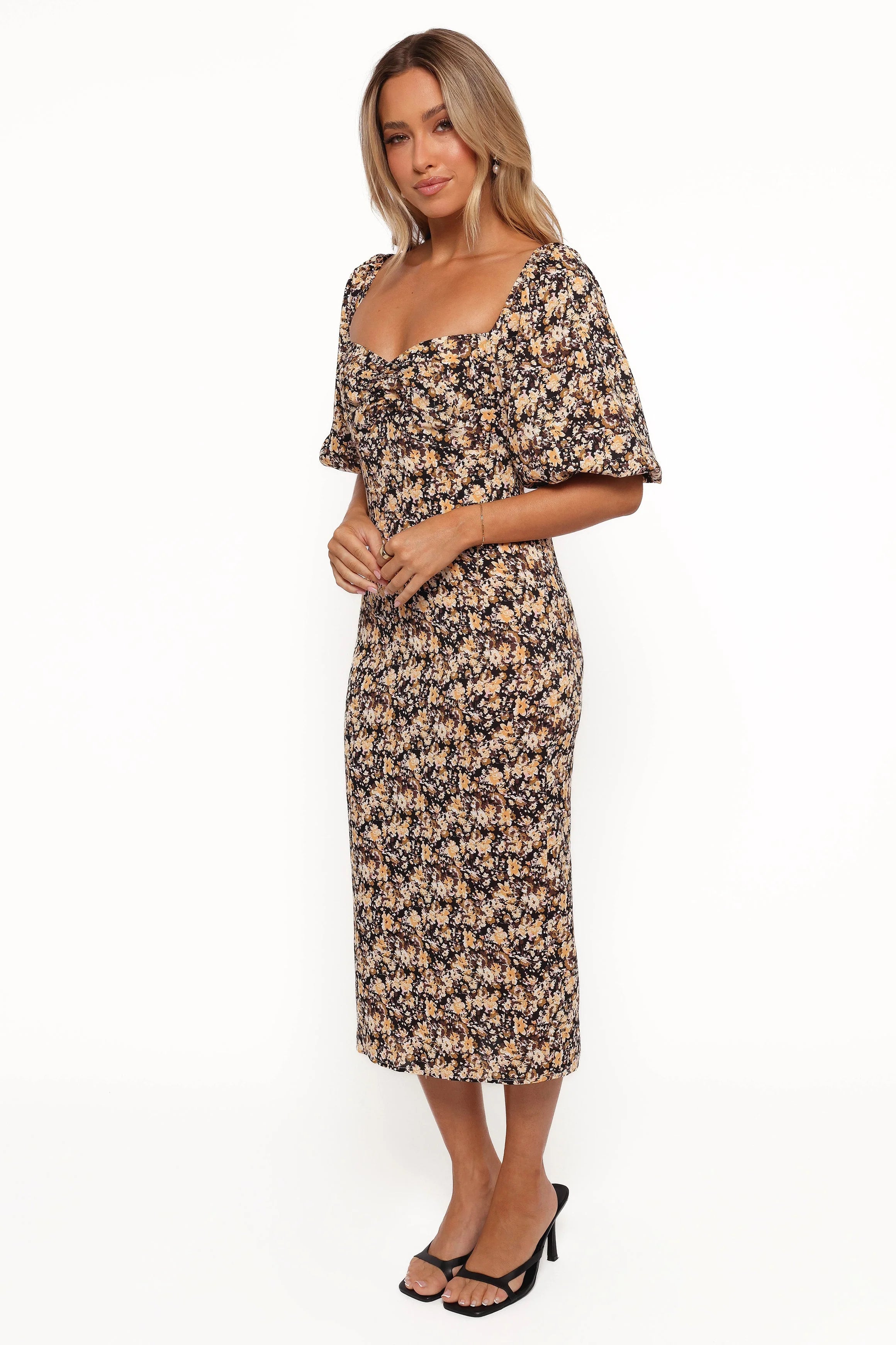 Oona Midi Dress Black Ditsy Floral