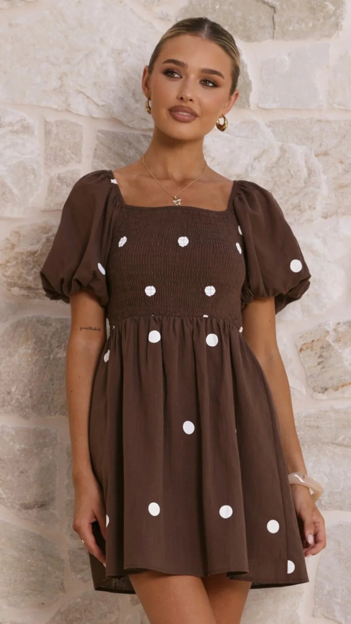 Marissa Mini Dress Chocolate Polka