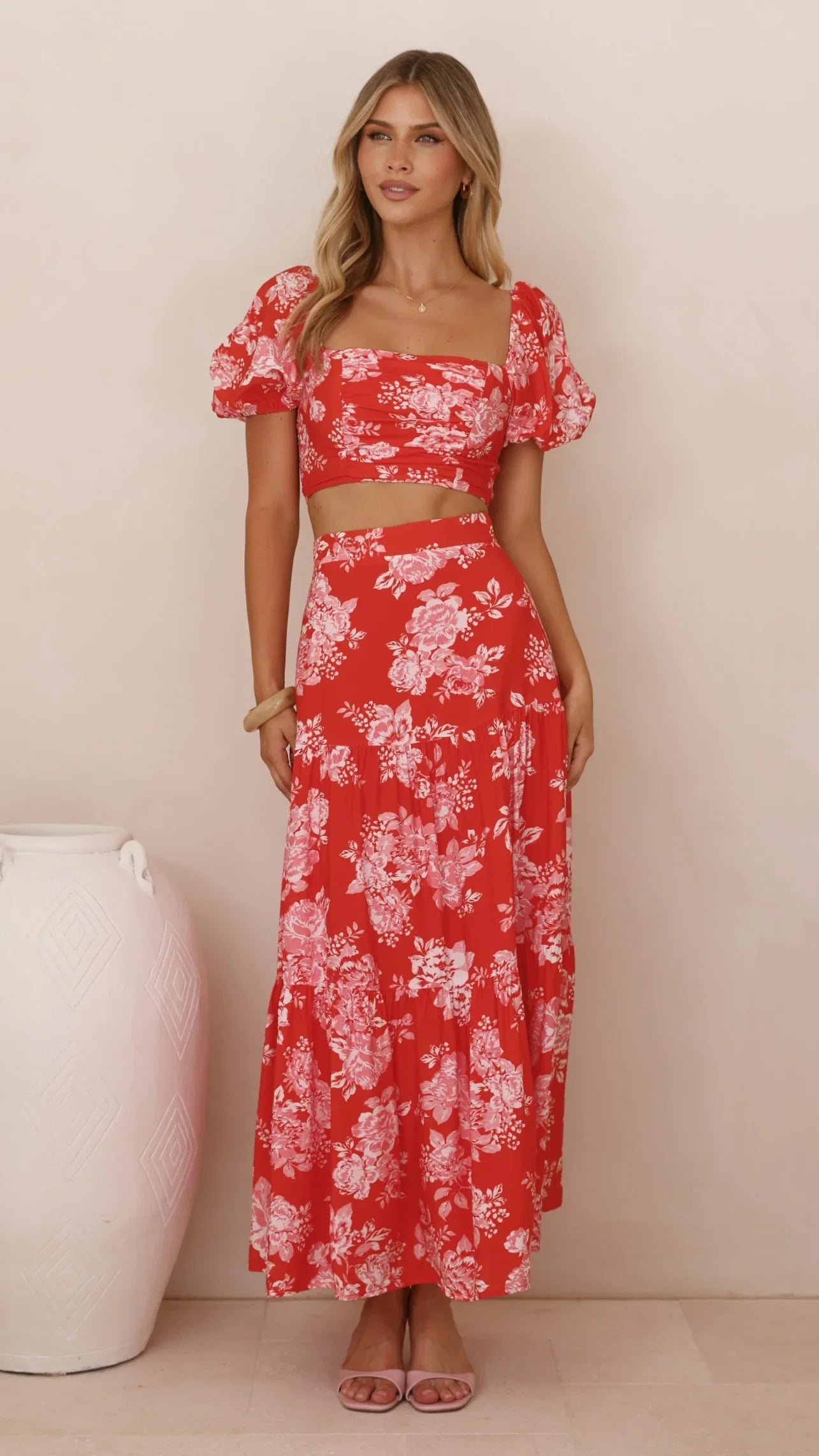 Calla Top and Maxi Skirt Set Red Floral