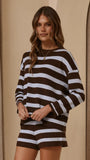 Jaeden Long Sleeve Top Shorts Set Blue Chocolate Stripe