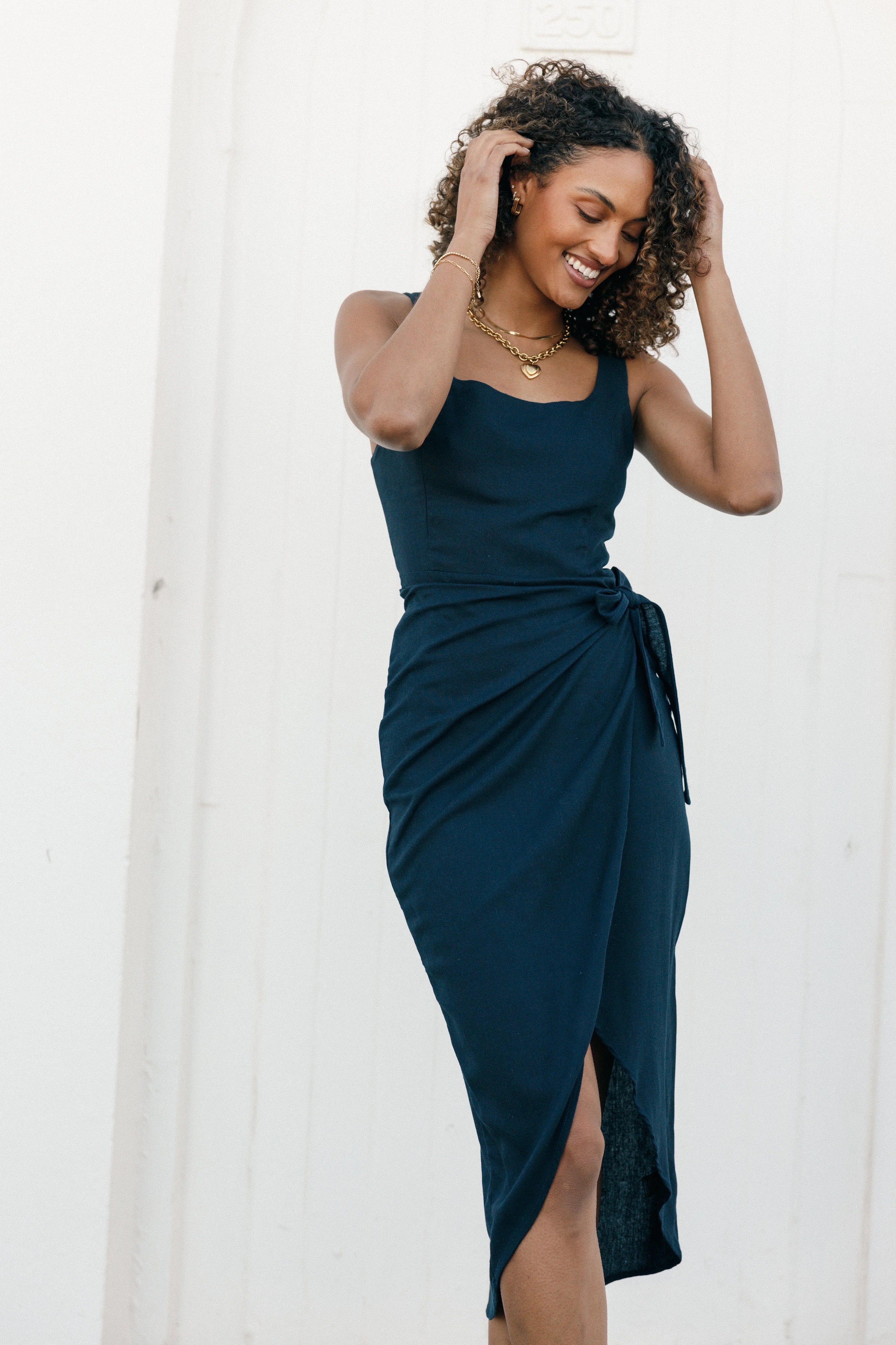 Misty Wrap Midi Dress Navy