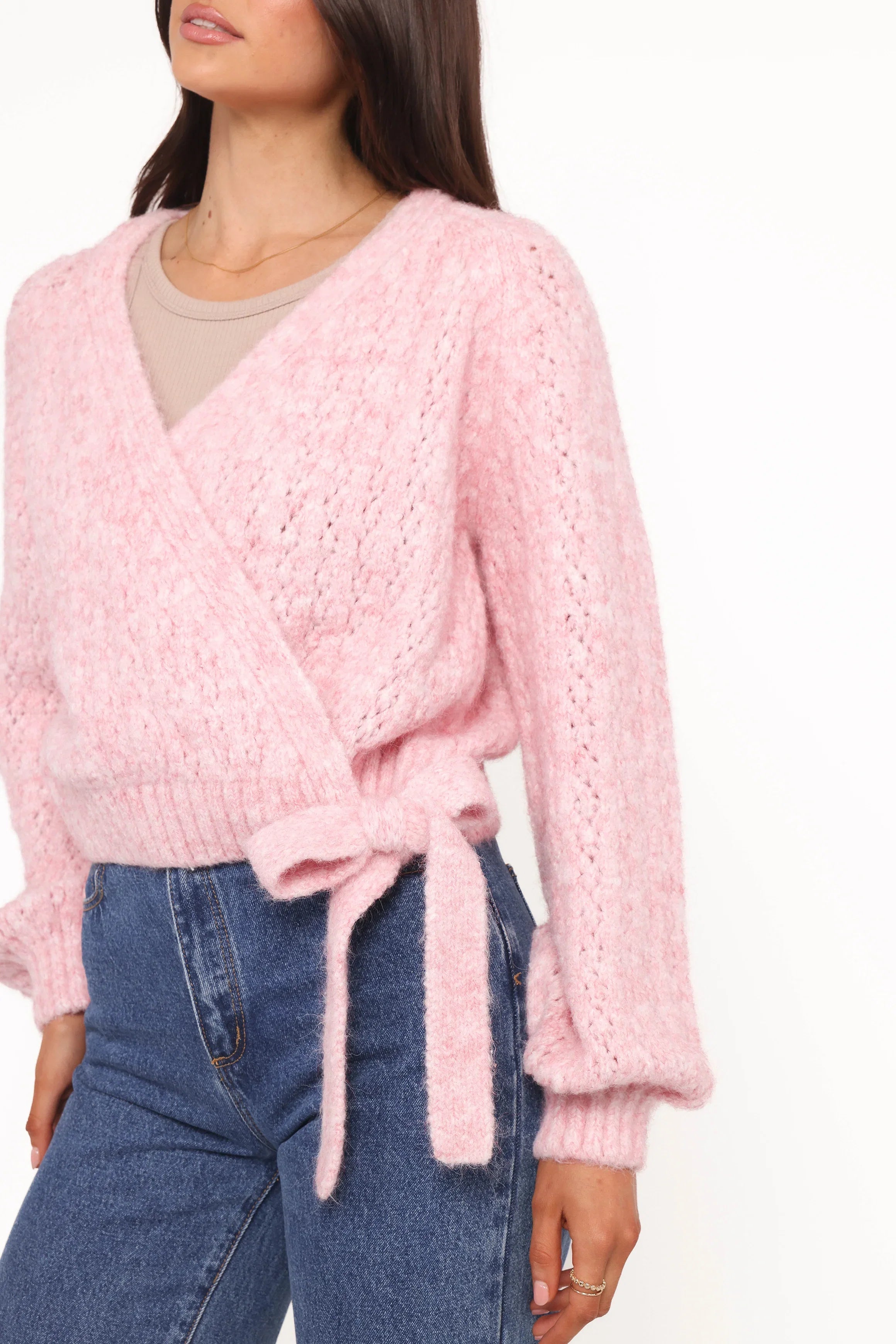 Etta Ballet Wrap Knit Sweater Pink
