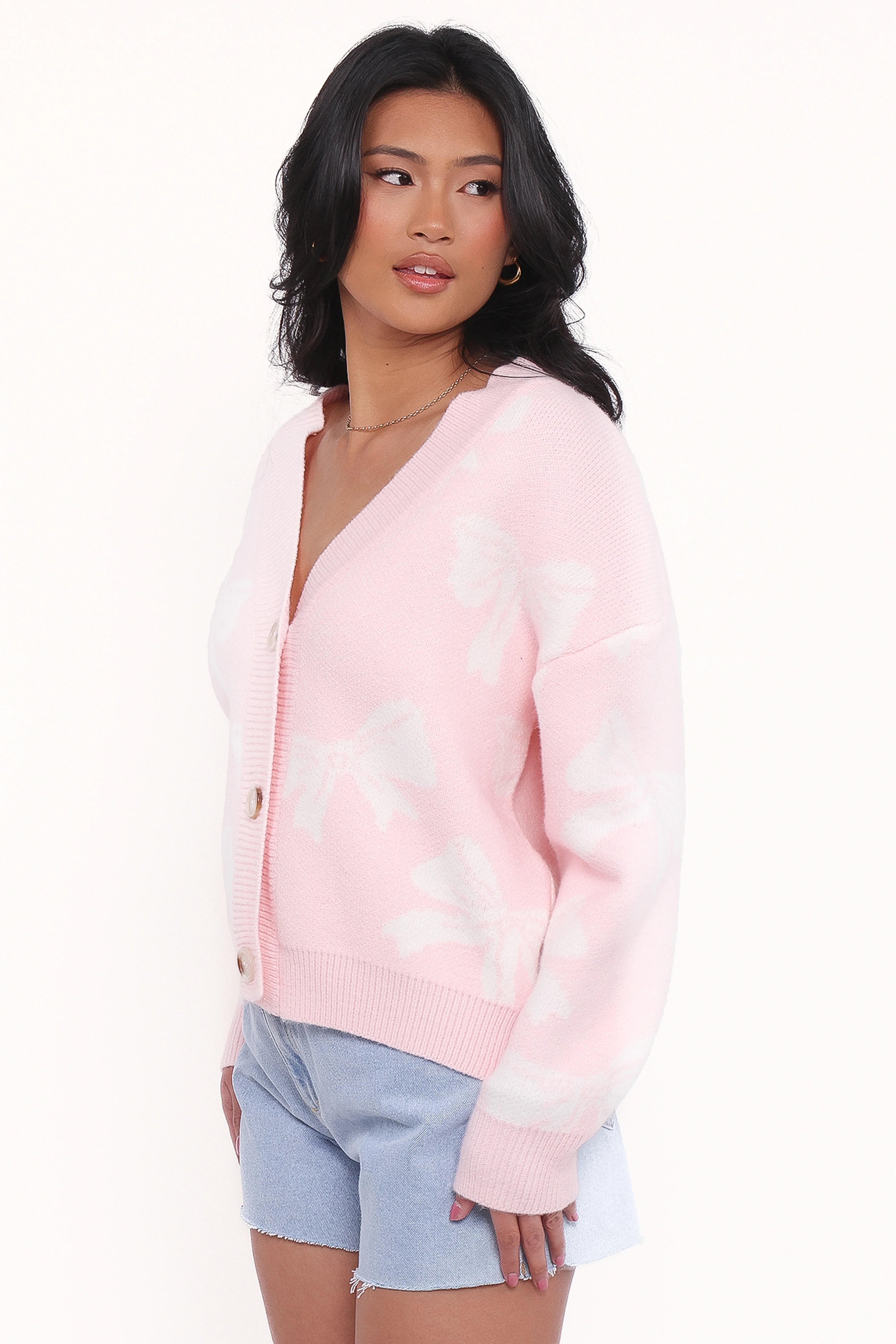Wrenn Bow Knit Cardigan Soft Pink